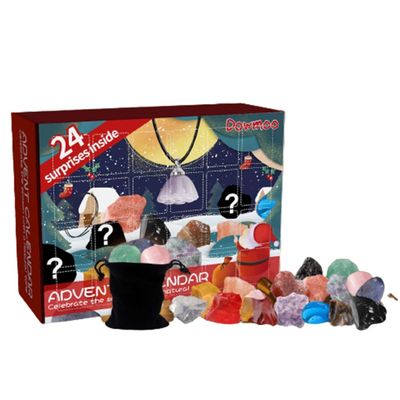 Mzshne 24PCS Christmas Crystal Advent Calendar Rocks Fossils Minerals Healing Crystals Gem Creative Xmas