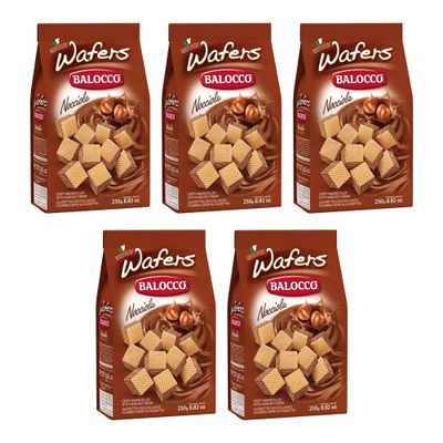 Balocco Wafer Nocciola 250g Italian Shortbread Biscuits | Cocoa & Cream Biscuit for Breakfast | Chocolate Swirl Cookies | Suitable for Vegetarians, Palm Oil Free Snack (WAFERS NOCCIOLA 250G, 5 Pack)