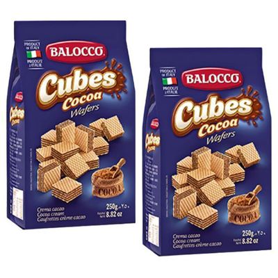 Balocco Cubes Cocoa Wafers 250g Italian Shortbread Biscuits | Cocoa & Cream Biscuit for Breakfast | Chocolate Swirl Cookies | Palm Oil Free Snack (CUBES COCOA WAFERS 250G, 2 Pack)