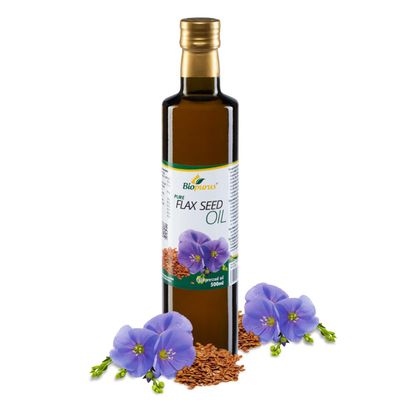 Biopurus Pure Premium Cold Pressed Flax Seed Oil 500ml  Food Grade Linseed Oil Rich in Omega 3  Vegan Cold Use Cooking for Salads, Smoothies & Healthy Nutrition