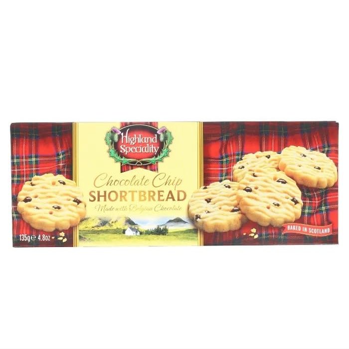 Highland Specialty Chocolate Chip Shortbread Made with Belgian Chocolate, Baked in Scotland 135g