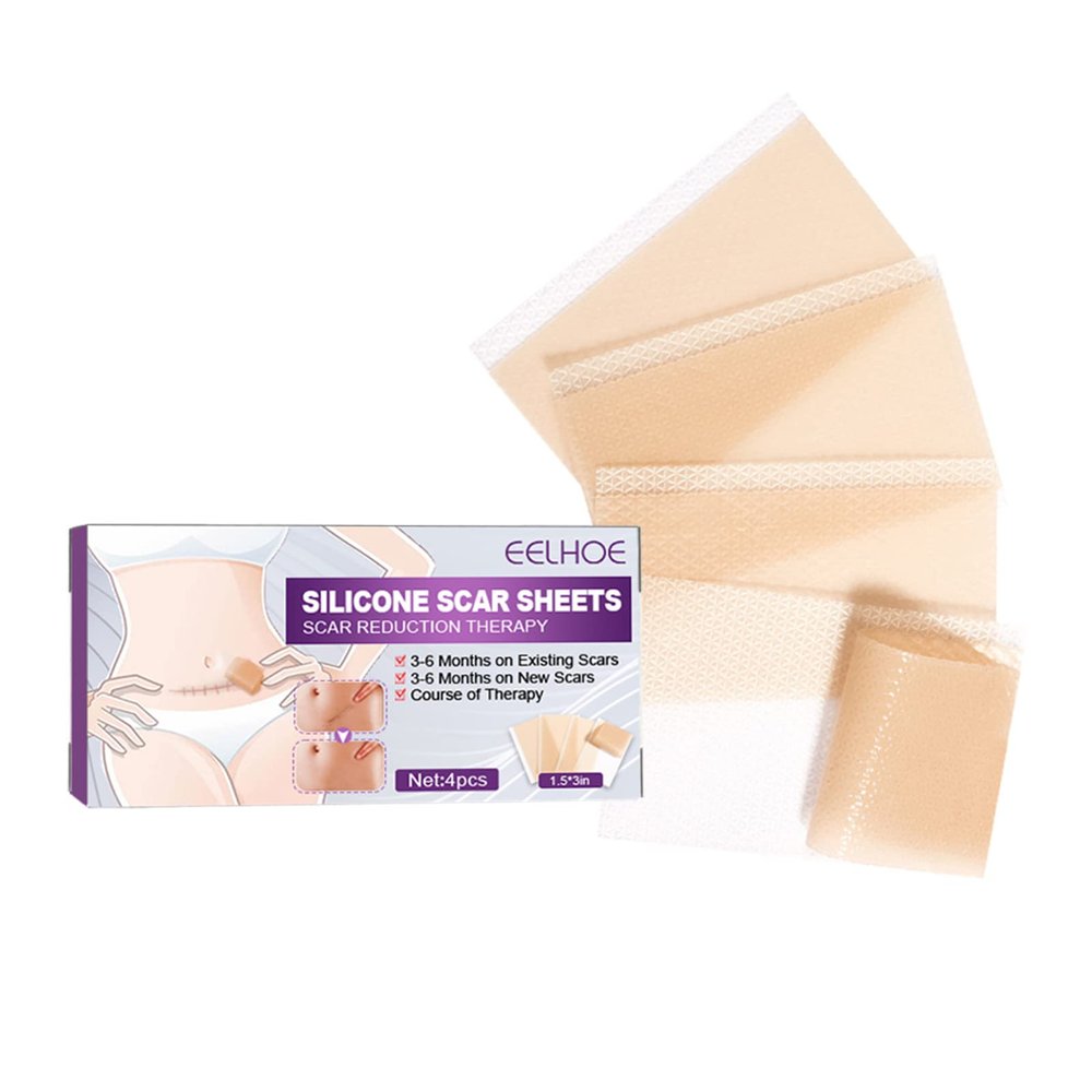 COMETX Adhesive Scar Sheet 40 * 75mm x 4Pcs Adhesive Silicone Scar Sheets Safety Mild Fade Scar Scar Reduction Therapy