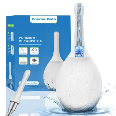 Enema Bulb Anal Douche Kit - with Shower Connect, 245ml Silicone Enema for Personal Hygiene & Refreshing Rinse, Anti-Backflow Valve & 7-Hole Nozzle, Filter Attachment Included (White)
