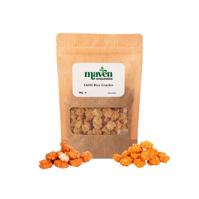 Maven Wholefoods Chilli Rice Cracker 1kg | Large Bites Sized Bites | GMO Free | Vegan | Snacking | Source of Protien | Hot Crunchy Crispy Sweet & Spicy Flavour | Ready to Eat (1kg)