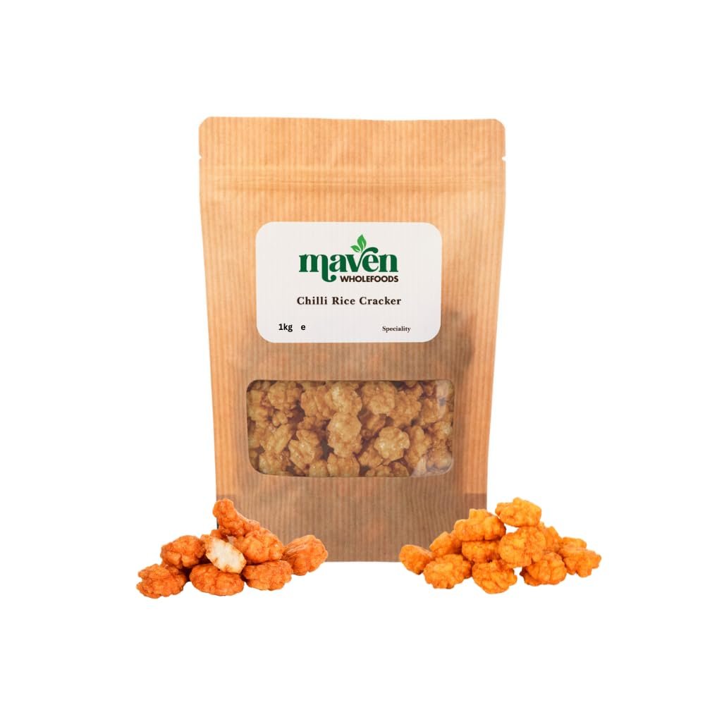Maven Wholefoods Chilli Rice Cracker 1kg | Large Bites Sized Bites | GMO Free | Vegan | Snacking | Source of Protien | Hot Crunchy Crispy Sweet & Spicy Flavour | Ready to Eat (1kg)