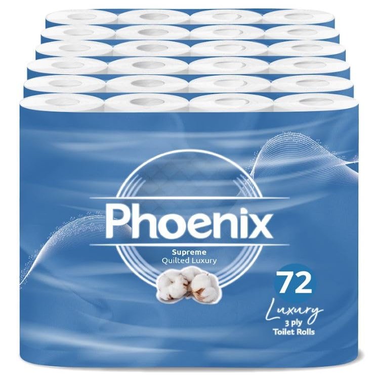 72 Phoenix Soft Luxury Toilet Rolls Bulk Buy - Quilted White 3 Ply Toilet Paper - Pack of 72 Toilet Tissue (12 x 6 Packs) (Supreme Unscented)