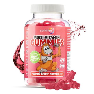 SunVit-Pro Multivitamin Gummies 3-12 - Berry Flavor Vitamins | Kids Chewable Multivitamins | 60 Daily Gummies Includes Vitamin-A, Vitamin-C, B6, B12, B5, Niacin, Iodine, Zinc & Biotin
