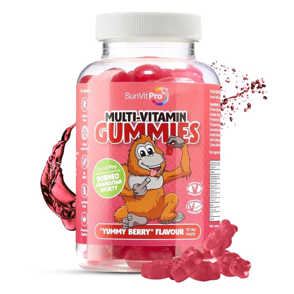 SunVit-Pro Multivitamin Gummies 3-12 - Berry Flavor Vitamins | Kids Chewable Multivitamins | 60 Daily Gummies Includes Vitamin-A, Vitamin-C, B6, B12, B5, Niacin, Iodine, Zinc & Biotin