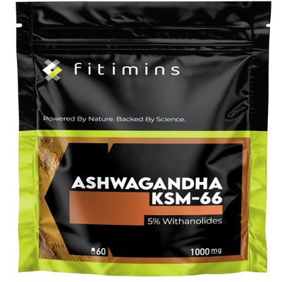 Ashwagandha KSM-66 1000mg | High Strength Adaptogen Supplement | 60 Vegan Capsules | 1-Month Supply | Reduces Stress & Anxiety, Supports Relaxation, Sleep, Memory & Focus | Fitimins
