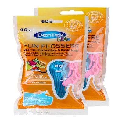 2 x DenTek Fun Flosser Kids for Children with Wild Fruit Flavour, Pack of 80, Double Pack