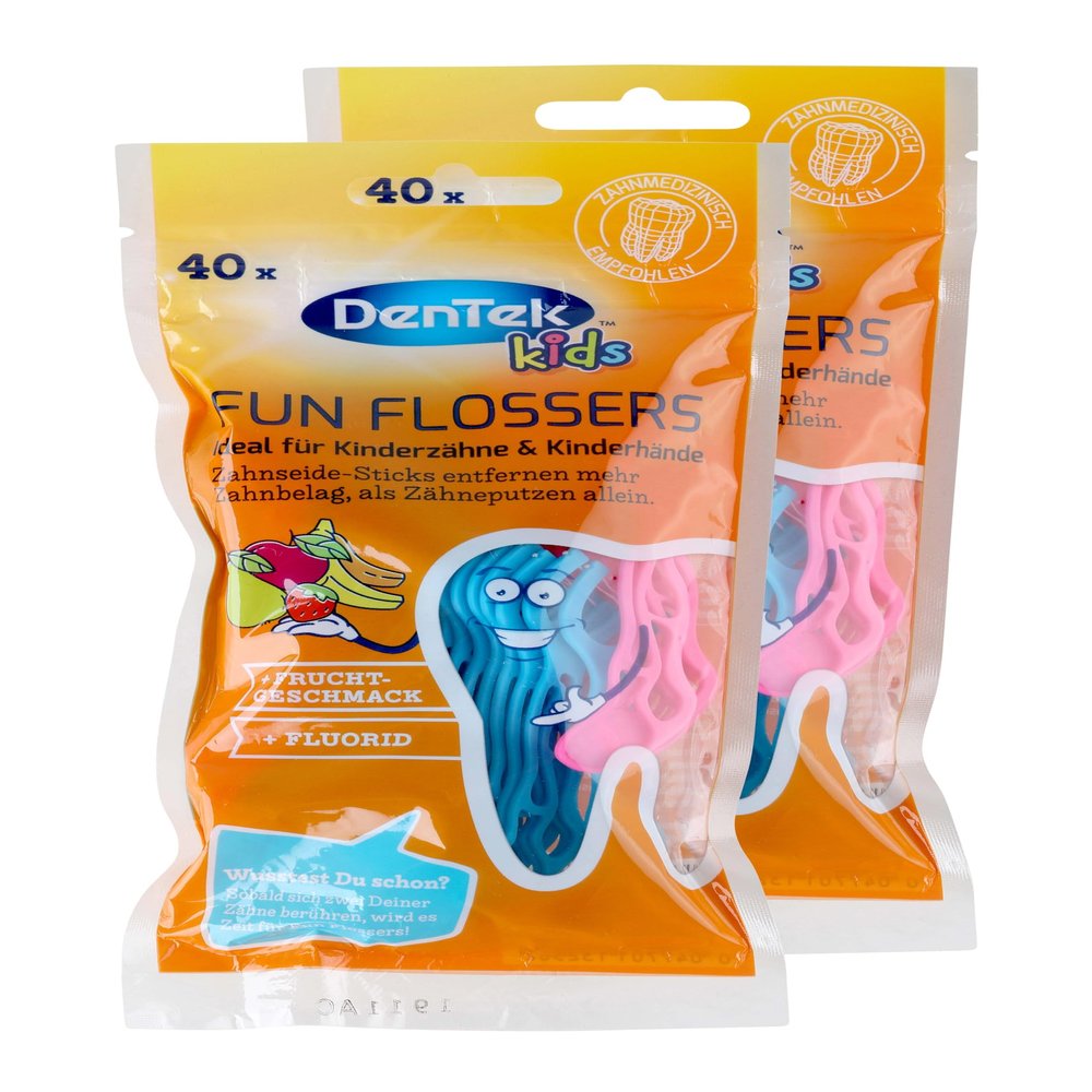 2 x DenTek Fun Flosser Kids for Children with Wild Fruit Flavour, Pack of 80, Double Pack