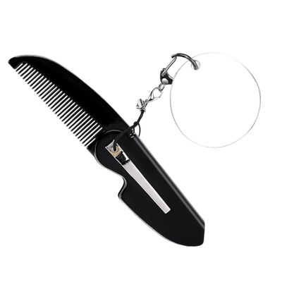 FRCOLOR Portable Foldable Comb Beard Comb with Keychain Oval Mirror Compact Sturdy Travel Styling Tool for Men