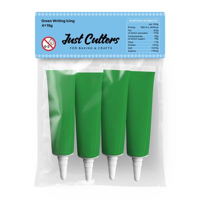 JUST CUTTERS Ready to Use Writing Icing Tubes, 19g, Instant Icing Pens for Cakes, Biscuits & Baking (Green)