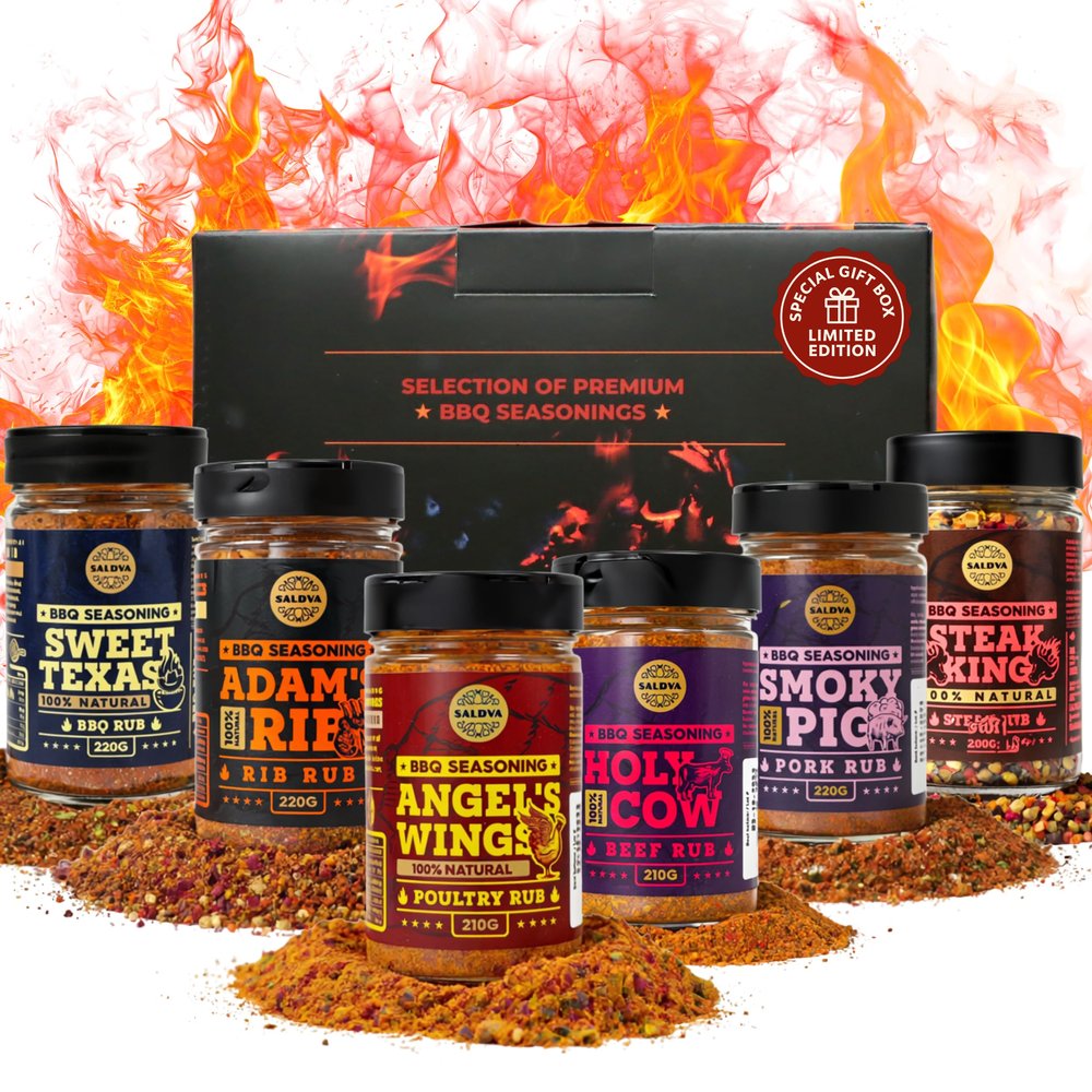 Meat Lovers BBQ Rub Gift Set - Holy Cow, Angels Wings, Smoky Pig, Sweet Texas, Steak King & Adam's Ribs BBQ Rubs | Pack of 6 | 100% Natural | Spice Gift For Foodie | Gift Set
