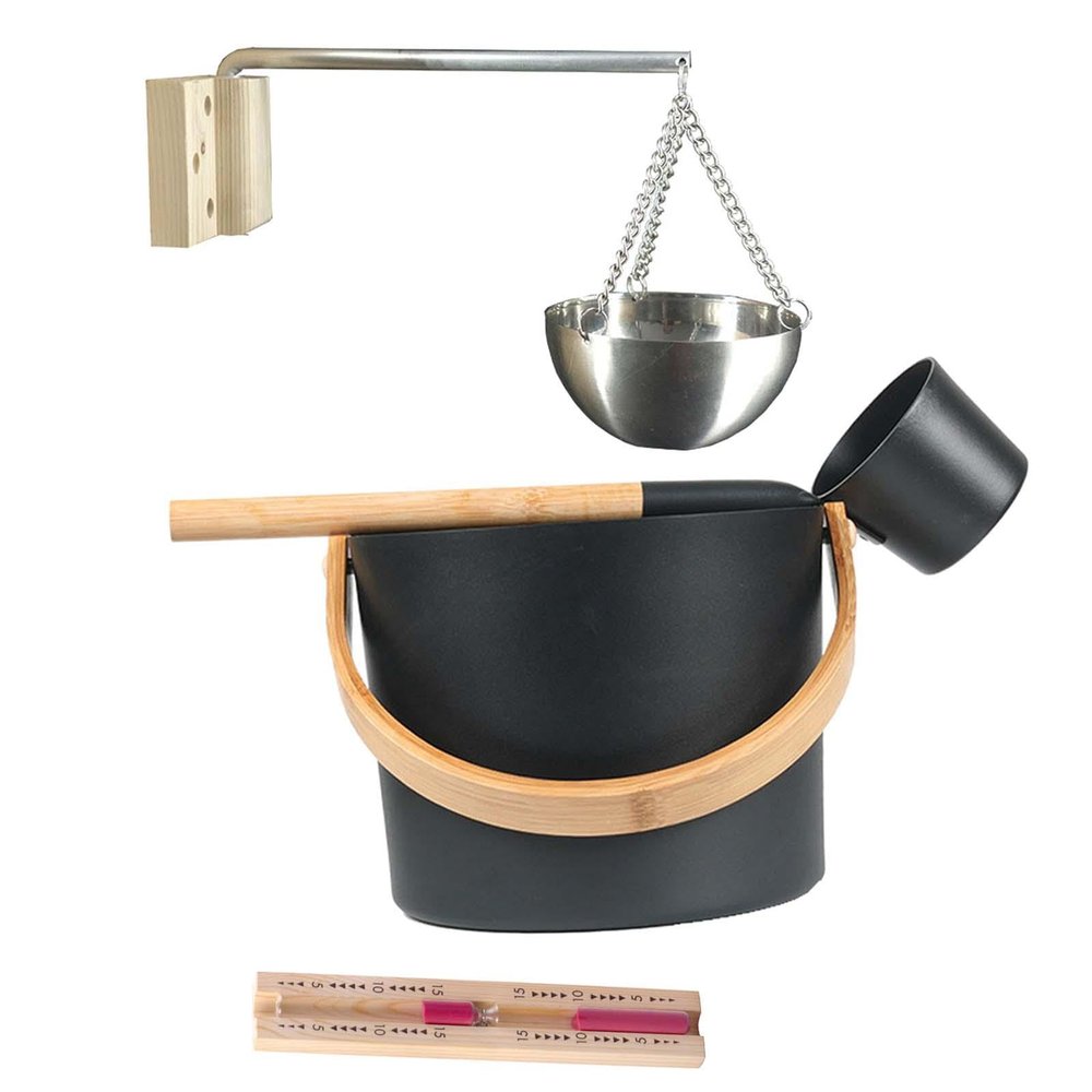 rockible Aluminum Sauna Bucket Set with Ladle with Sand Timer And Hourglass Versatile