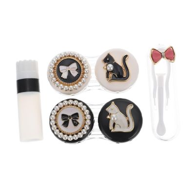 ABOOFAN Contact Lens Storage Boxes and Case Double Compartment Cute Cat Design Portable Leakproof Eye Lens Holders for Daily Travel Use