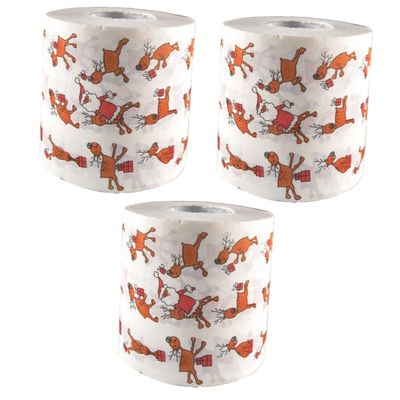 ABOOFAN 3pcs Printed Toilet Paper Funny Elk Paper Roll for Christmas Theme Tissue Roll Novelty Toilet
