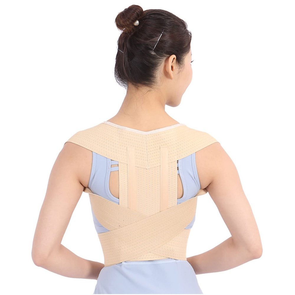 ZOUTYI Lumbar Column Posture Corrector Reinforced Belt Vest Adjustable Back Support Strap Shoulder Spine Brace Neck Stretcher Trainer,Flesh,L