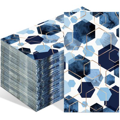 Tinlade Disposable Hand Napkins Paper Towels for Guest Disposable Bathroom Paper Hand Towel Dinner Napkin for Birthday Baby Shower Party Supplies Table Decor(100 Pcs,Blue Hexagon)