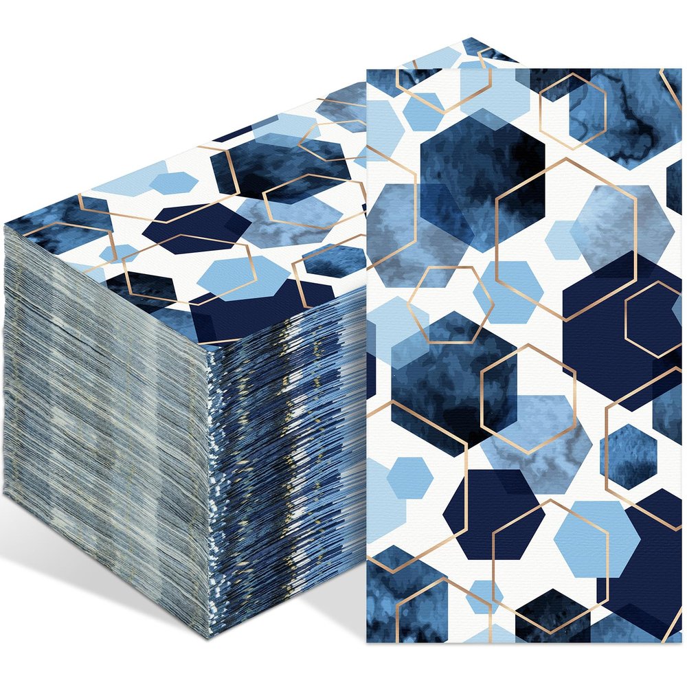 Tinlade Disposable Hand Napkins Paper Towels for Guest Disposable Bathroom Paper Hand Towel Dinner Napkin for Birthday Baby Shower Party Supplies Table Decor(100 Pcs,Blue Hexagon)