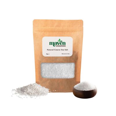 Maven Wholefoods Coarse Sea Salt 2kg | Natural & Unrefined | Pure Crystals for Cooking, Bath & Body | Vegan, Additive-Free, Non-GMO | Resealable Pouch | UK Packed