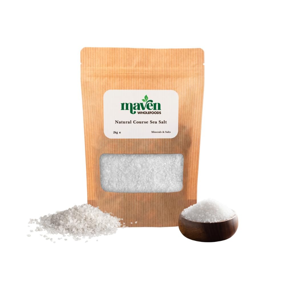 Maven Wholefoods Coarse Sea Salt 2kg | Natural & Unrefined | Pure Crystals for Cooking, Bath & Body | Vegan, Additive-Free, Non-GMO | Resealable Pouch | UK Packed