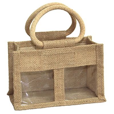 10 x 2 Jar Natural Jute Bags with Handles - Gift Bags for Jams, Chutneys, Pickles, Christmas bags for gifts