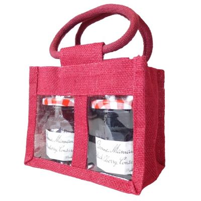 10 x 2 Jar Jute Bags with Handles in RED - Gift Bags for Jams, Chutneys, Pickles, Gift Bags for Christmas