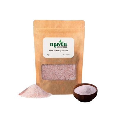 Maven Wholefoods Himalayan Pink Salt Fine 5kg | 100% Natural & Unrefined Rock Salt | Rich in Minerals | Vegan & Food Grade | Ideal for Cooking, Bath Soak & Detox | Resealable Bag