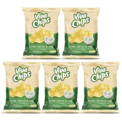 VIVA Potato Chips Masala Flavoured Crisp and Healthy Snack | Low Fat Plantain Crisps | Deliciously Light and Crispy Chips (Sour Cream & Dill)