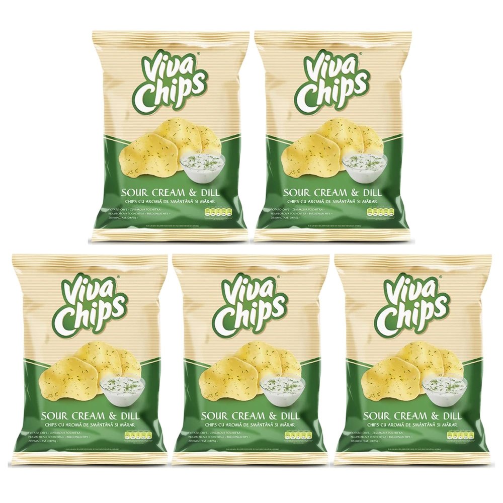 VIVA Potato Chips Masala Flavoured Crisp and Healthy Snack | Low Fat Plantain Crisps | Deliciously Light and Crispy Chips (Sour Cream & Dill)