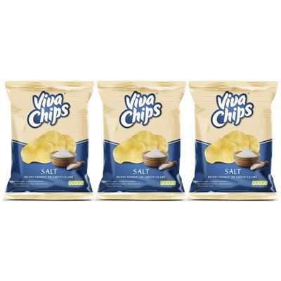 VIVA Potato Chips Masala Crisp and Healthy Snack Cheese, Pizza, Salt, Paprika, Chicken, Sour Cream Flavour | Low Fat Plantain Crisps | Deliciously Light and Crispy Chips (Salt - 3 pack)