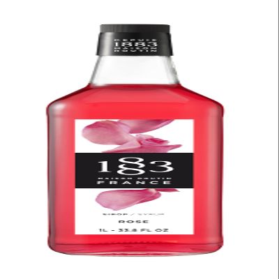 1883 Maison Routin Premium Rose Syrup Made with Pure Cane Sugar for Cocktails, Lattes & Desserts - Floral Flavour, No Preservatives - 1L Glass Bottle