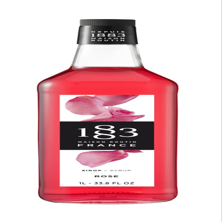 1883 Maison Routin Premium Rose Syrup Made with Pure Cane Sugar for Cocktails, Lattes & Desserts - Floral Flavour, No Preservatives - 1L Glass Bottle