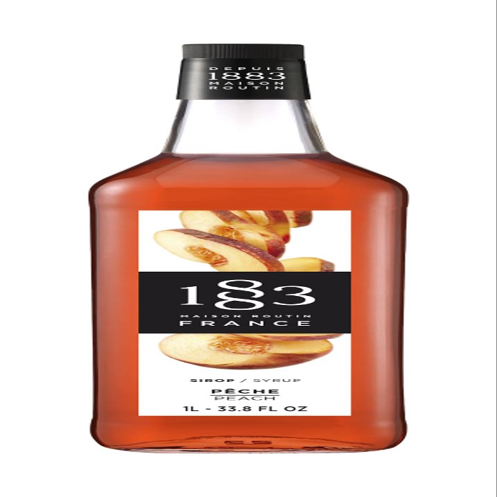 1883 Maison Routin Premium Peach Syrup  Flavoured Syrup for Coffee, Cocktails & Lemonades, Vegan-Friendly, No Artificial Colours, 1L Glass Bottle
