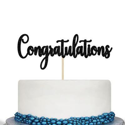 Black Glitter Congratulations Cake Topper - Congrats Cake Topper - Graduation, Wedding, Retirement, Birthday, Anniversary, Celebration Party Decorations