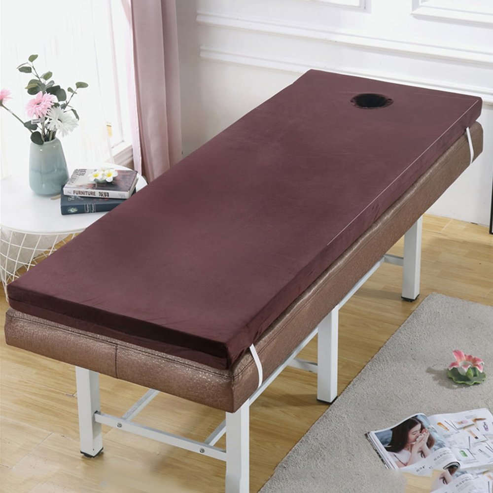 LXJDDLD Massage Table Memory Foam Topper 1.6/3.1In Thickened,Lash Bed Topper with Washable Cover,Square/Round/Trapezoidal Head Spa Bed Pad with Breath Hole,Massage Accessories,Coffee 8cm,S 70x190cm