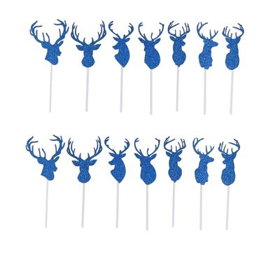Christmas Decorations,14 Pcs/2 Sets Christmas Decor Wedding Decoration Fruit Decor Cake Decorations Elk Shape Cake Toppers Elk Cake Decoration Decorate Christmas Paper Ar