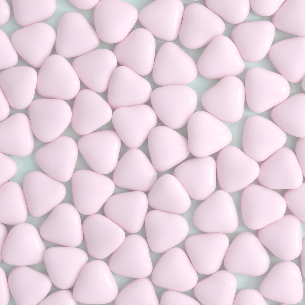 Chocolate Mini Dragees - MINI Heart Shaped Sugar Coated Confectionery - Rose Pink - For Wedding Favours and Baby Showers - Pack of 50 Hearts (50 Grams)