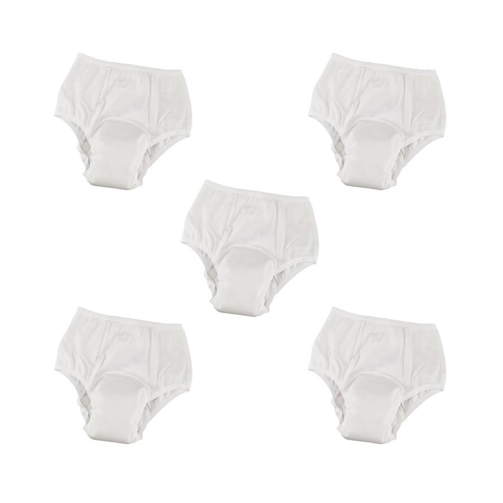 5 Set of Washable Absorbency Incontinence Aid Cotton Underwear Briefs for Women XL, White