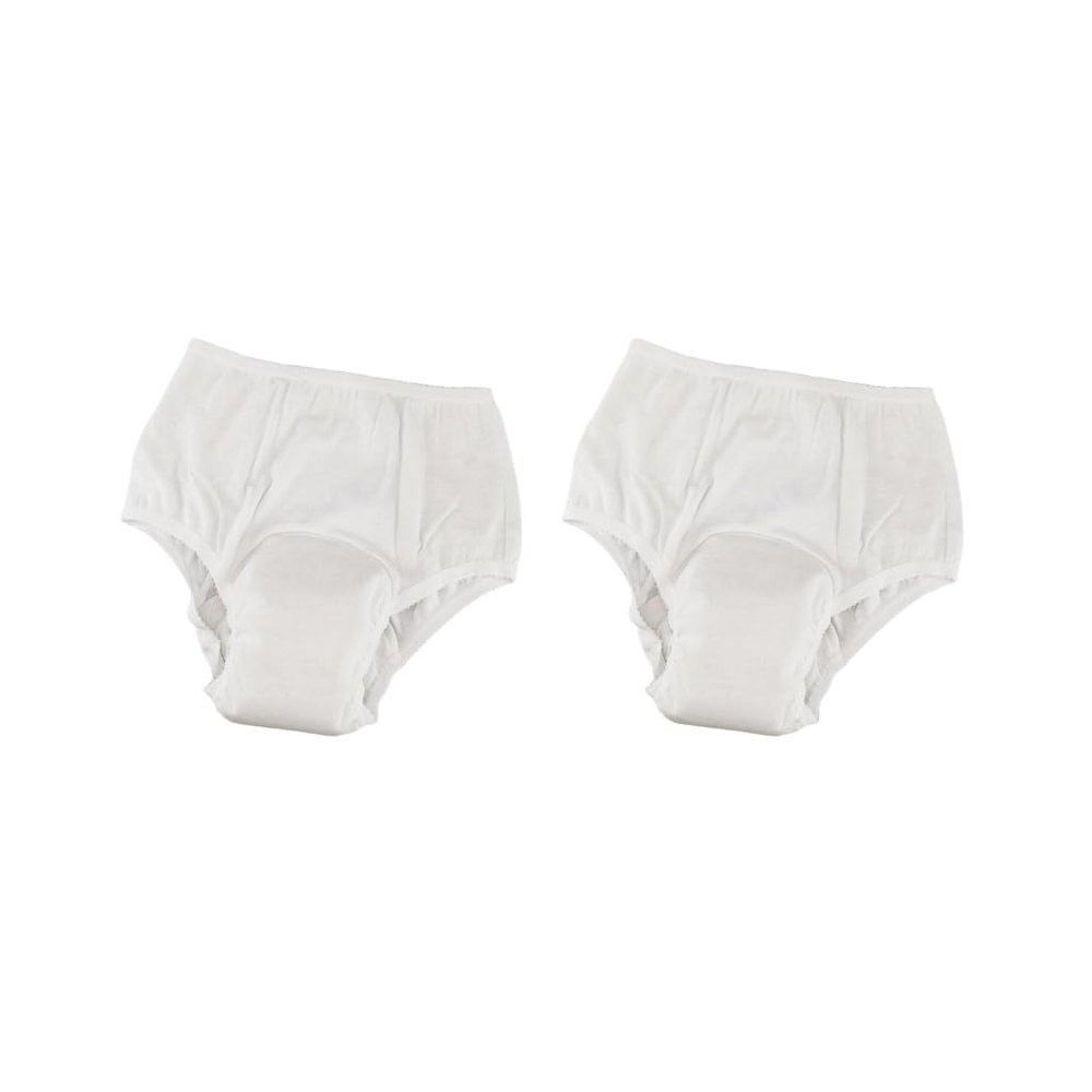 2 Set of Washable Absorbency Incontinence Aid Cotton Underwear Briefs for Women L, White