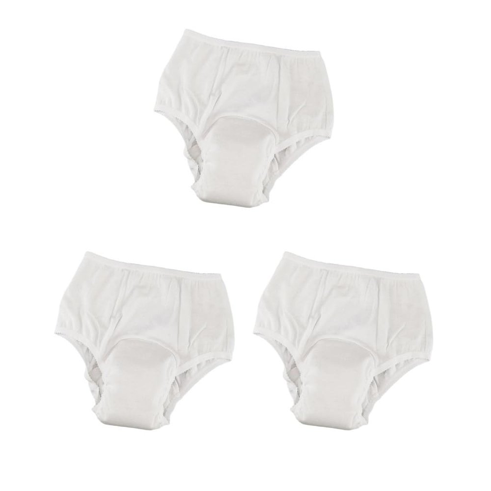 3 Set of Washable Absorbency Incontinence Aid Cotton Underwear Briefs for Women XL, White
