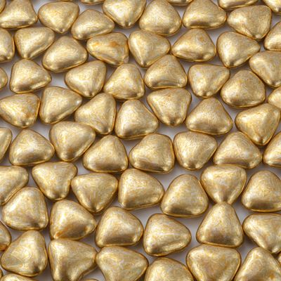 Chocolate Mini Dragees - MINI Heart Shaped Sugar Coated Confectionery - Antique Gold - For Wedding Favours and Baby Showers - Pack of 150 Hearts (150 Grams)