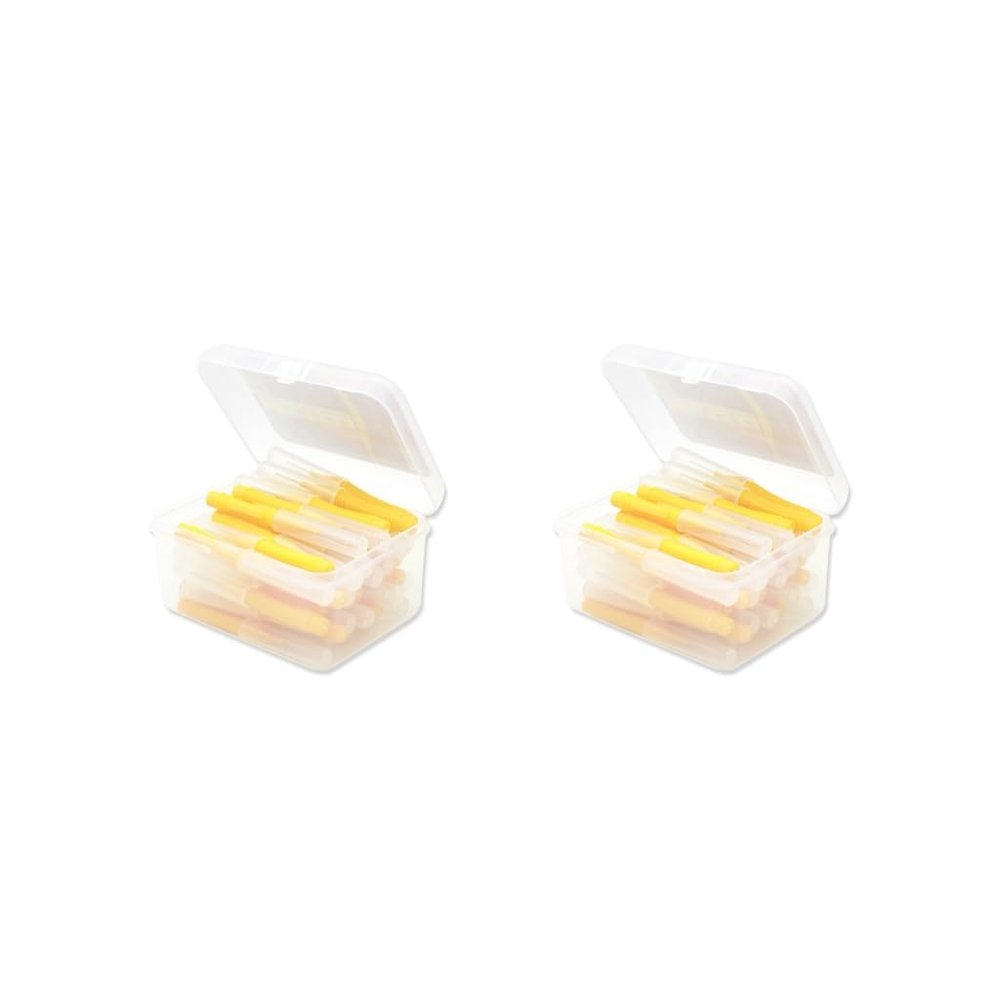 2 Set of 40 Pieces Interdental Brush Supple Push-Pull Plastic Teeth Brushes Handheld Oral Hygiene Tool Household Travel Yellow 0.4mm