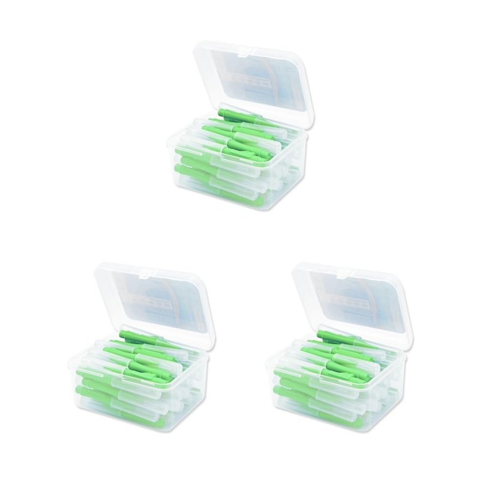 3 Set of 40 Pieces Interdental Brush Supple Floss Head Push-Pull Plastic Teeth Brushes I Shaped Oral Hygiene Tool Travel Green 0.8mm