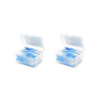 2 Set of 40 Pieces Interdental Brush Floss Push-Pull Plastic Teeth Brushes Handheld Outdoor Oral Hygiene Tool Household Blue 1.0mm
