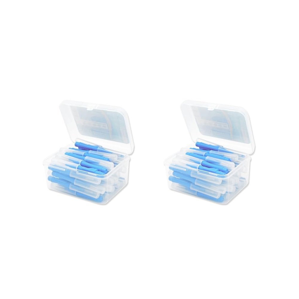 2 Set of 40 Pieces Interdental Brush Floss Push-Pull Plastic Teeth Brushes Handheld Outdoor Oral Hygiene Tool Household Blue 1.0mm