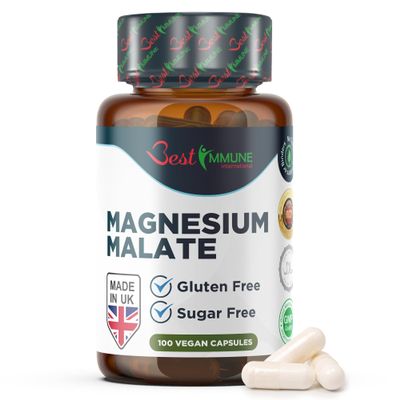 Best Immune, Magnesium Malate 500mg High Strength Supplement for Absorption and Energy Support 100 Vegan Capsules