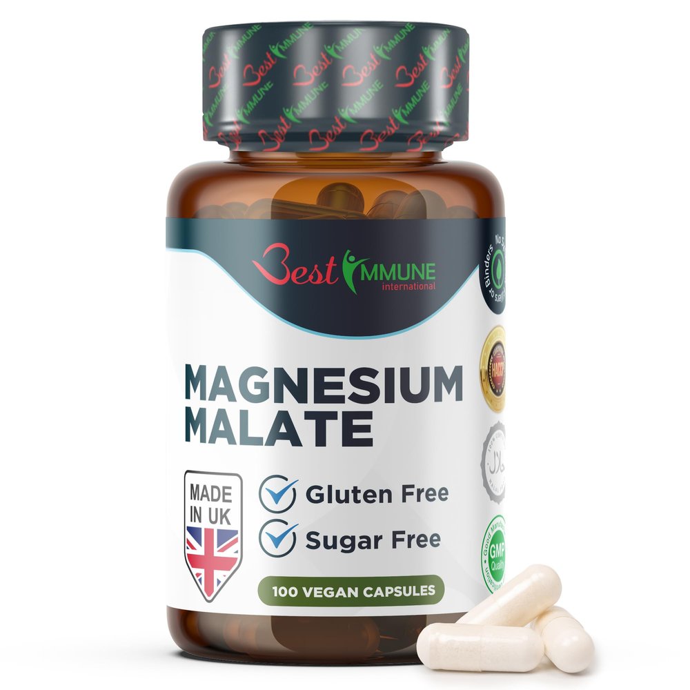 Best Immune, Magnesium Malate 500mg High Strength Supplement for Absorption and Energy Support 100 Vegan Capsules