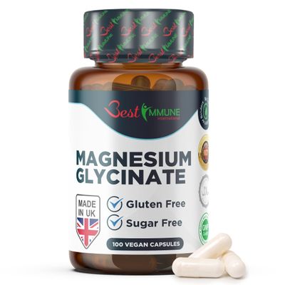 Best Immune, Magnesium Glycinate 500mg - High Strength Magnesium for Absorption and Bioavailability Balanced Formula for Energy Wellness 100 Vegan Capsules